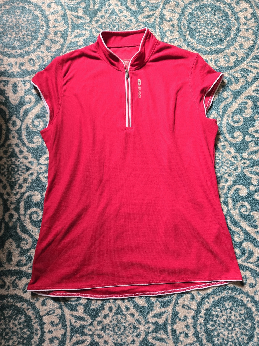 SUGOI Women's Sleeveless Half‑Zip Tank in Fuchsia with White Trim